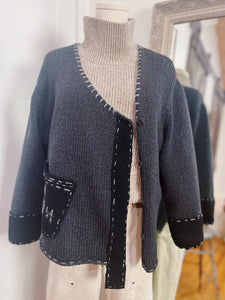 VINTAGE MADE IN ITALY HAND EMBROIDERED MERINO CARDIGAN