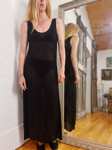 VINTAGE SHEER RAYON BLACK DRESS