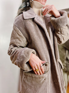 VINTAGE QUILTED FAUX FUR CHORE COAT