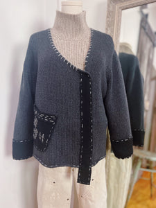 VINTAGE MADE IN ITALY HAND EMBROIDERED MERINO CARDIGAN