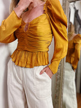 Load image into Gallery viewer, MODERN OCHRE SATIN SHIRRED TOP
