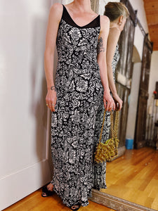 VINTAGE RAYON DAMASK PRINT BIAS MAXI
