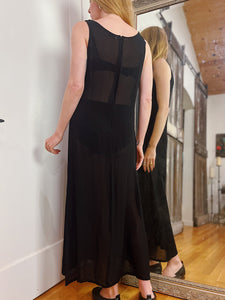 VINTAGE SHEER RAYON BLACK DRESS
