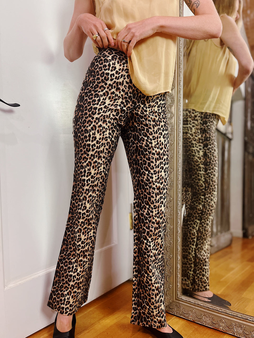VINTAGE COTTON BLEND LEOPARD TROUSERS