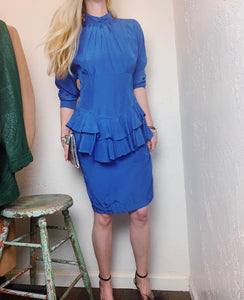 VINTAGE BLUE RUFFLE DRESS